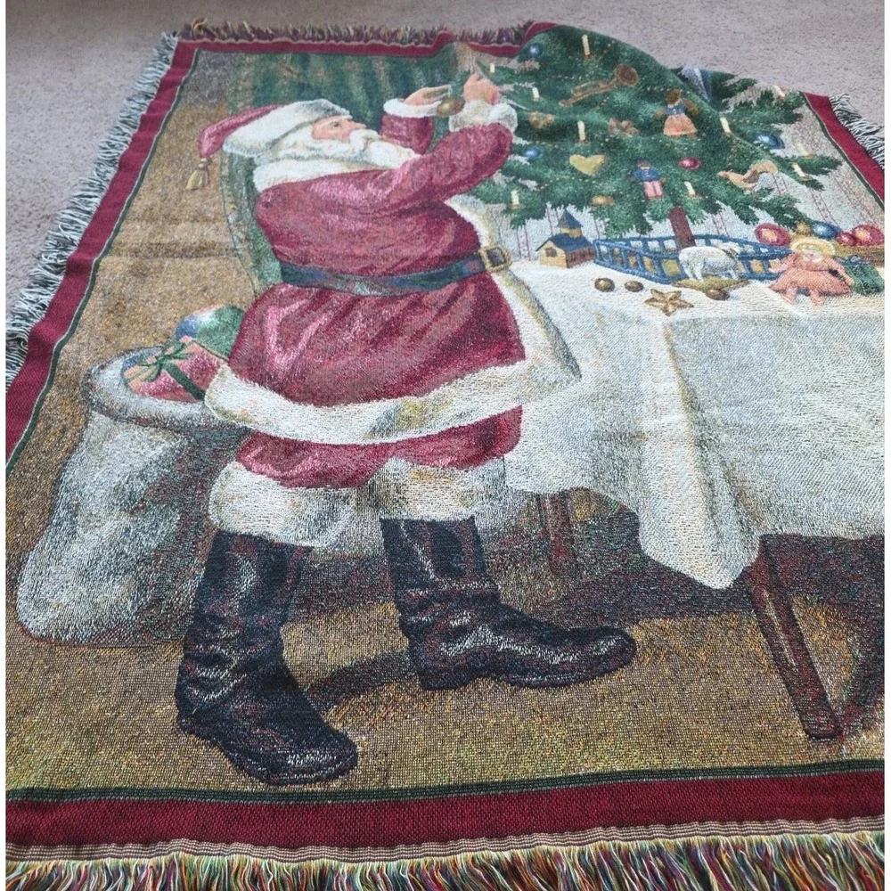 Vintage Martha Stewart Christmas Tapestry Throw Blanket Santa Claus 140